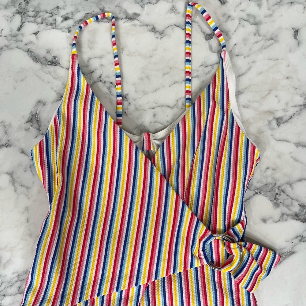 ONIA Lila One Piece Swimsuit Multicolored Rainbow Striped O-Ring Small/Medium - Picture 8 of 14